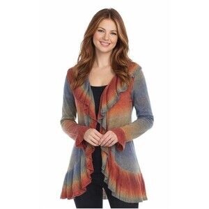 Womens Open Front Cardigan Spring Sweater Lightweight Ruffle Ombre Sz Medium